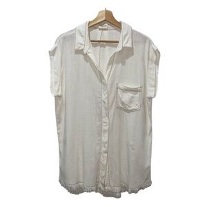 Linen & Cotton White Sleeveless Button Down Top, Large, Artistic Works by Lu